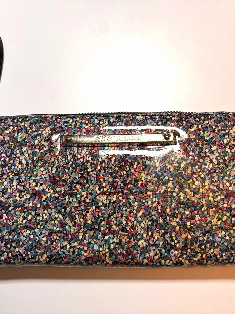 Betsey Johnson multicolor confetti glitter wristlet